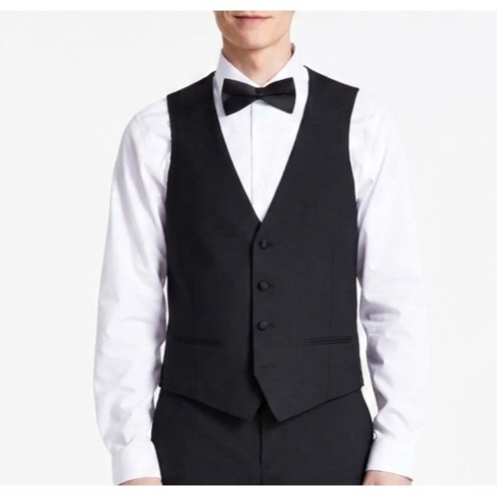 Bar III Mens Slim fit‎ Button-Up Suit Tuxedo Vest Medium Black Solid
